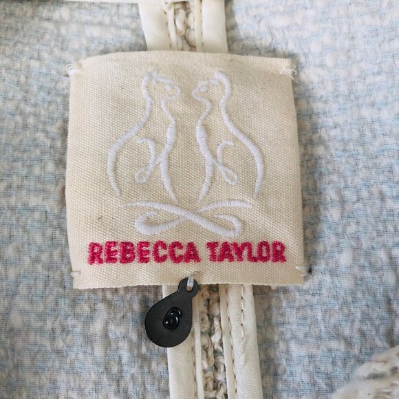 Rebecca Taylor Tweed Jacket Moto Size 6 Frayed Edges Cotton Leather Trim Biker - Picture 2 of 11